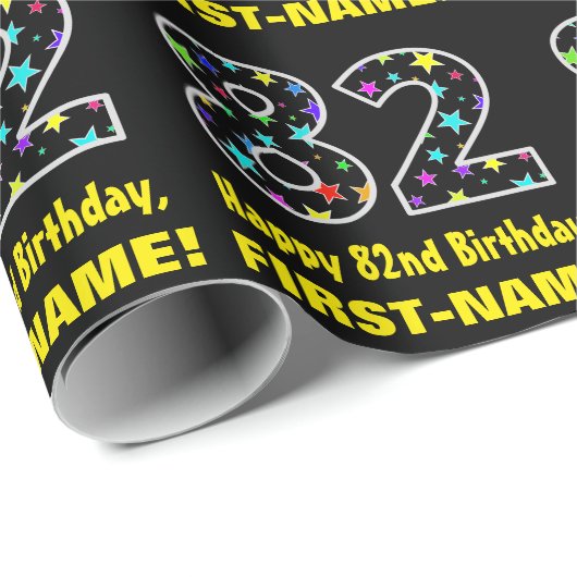 Gelukkige 82e Verjaardag, Leuk Kleurrijk Sterren P Cadeaupapier (Rol Hoek)