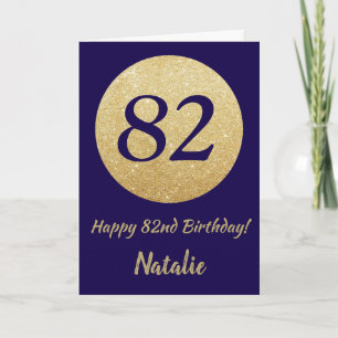 Gelukkige 82e verjaardag Navy Blue en Gold Glitter Kaart
