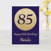 Gelukkige 85e verjaardag Navy Blue en Gold Glitter Kaart (Gele Bloem)