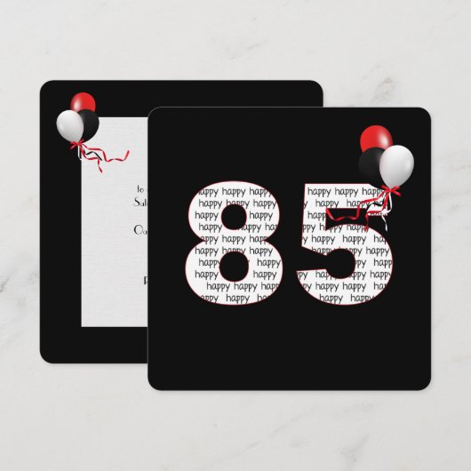 Gelukkige 85e verjaardag op zwarte uitnodiging (Voorkant / Achterkant)