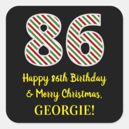 Gelukkige 86e Verjaardag & Vrolijke Kerstmis, Doua Vierkante Sticker