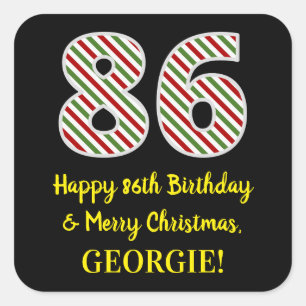 Gelukkige 86e Verjaardag & Vrolijke Kerstmis, Doua Vierkante Sticker