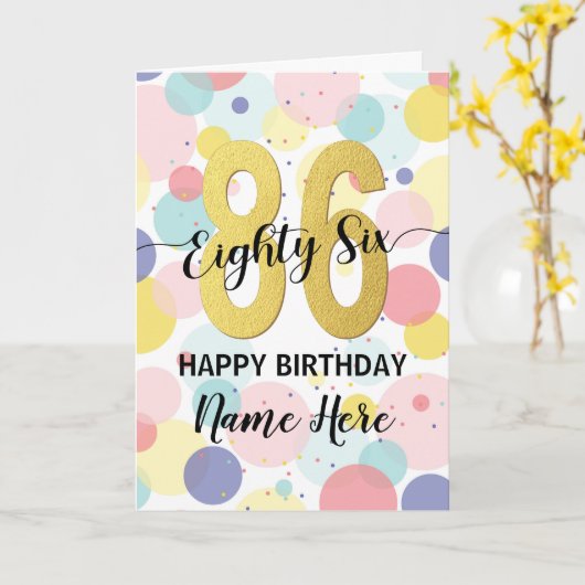 Gelukkige 86ste Verjaardag Pastel Rainbow Gold Vro Kaart (Gele Bloem)