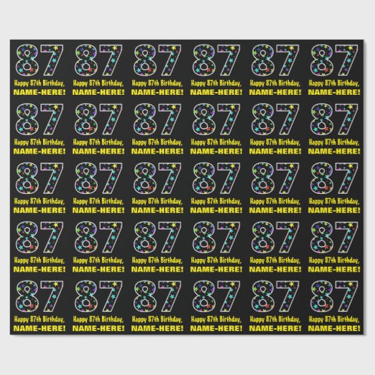 Gelukkige 87e verjaardag, Leuk Kleurrijk Sterren P Cadeaupapier (Vlak)