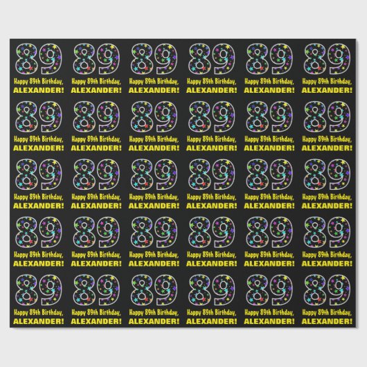 Gelukkige 89ste Verjaardag, Leuk Kleurrijk Sterren Cadeaupapier (Vlak)