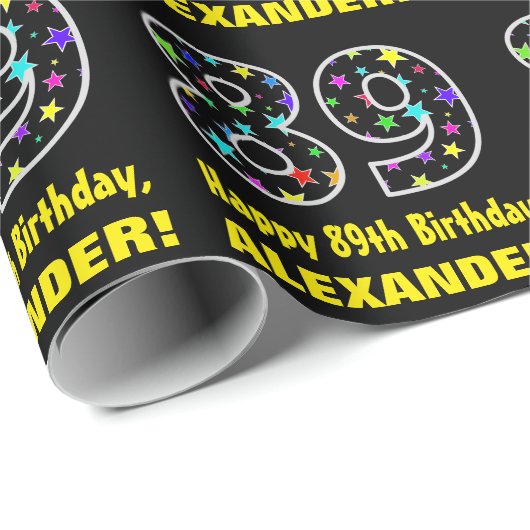 Gelukkige 89ste Verjaardag, Leuk Kleurrijk Sterren Cadeaupapier (Rol Hoek)