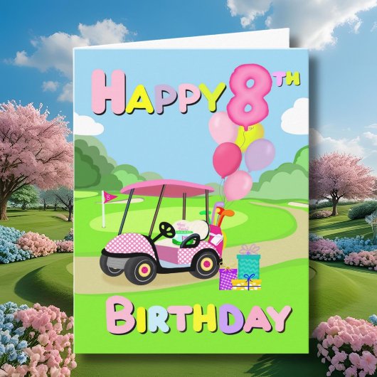 Gelukkige 8e Verjaardag Polka Dot Pink Girly Golf  Kaart