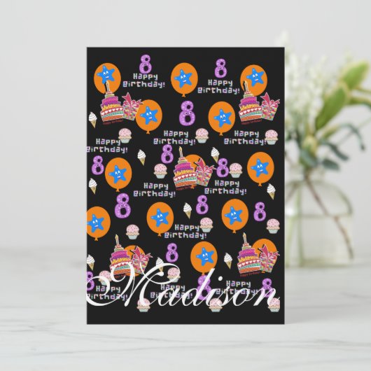 Gelukkige 8e verjaardag uitnodiging Verjaardag #8  (Staand voorkant)
