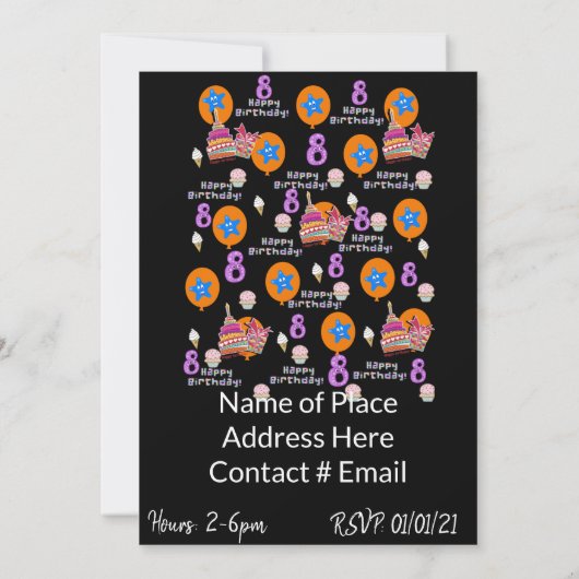 Gelukkige 8e verjaardag uitnodiging Verjaardag #8  (Achterkant)