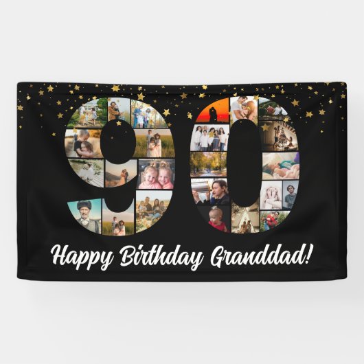 gelukkige 90e verjaardag Foto Collage grootouder Spandoek (Horizontaal)