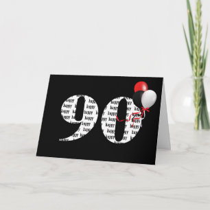 Gelukkige 90e verjaardag op zwart met ballonnen kaart