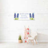 Gelukkige 90ste verjaardag Blauwe bloemen Spandoek (Insitu)