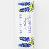 Gelukkige 90ste verjaardag Blauwe bloemen Spandoek (Verticaal)