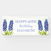 Gelukkige 90ste verjaardag Blauwe bloemen Spandoek (Horizontaal)