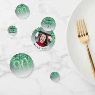 Gelukkige 90ste verjaardag Chic Falling Green Glit Confetti