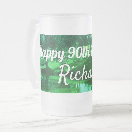 Gelukkige 90ste Verjaardag Landelijke scène Matglas Bierpul (Voorkant links)