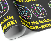 Gelukkige 90ste verjaardag, Leuk Kleurrijk Sterren Cadeaupapier (Rol Hoek)