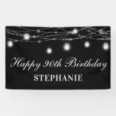 Gelukkige 90ste verjaardag Mason Jars Lights Zwart Spandoek (Horizontaal)