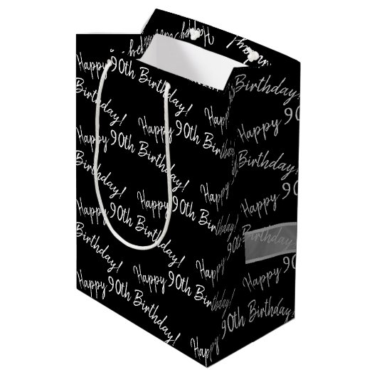 Gelukkige 90ste Verjaardag met boog Medium Cadeauzakje (Achterkant Gekanteld)