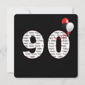 Gelukkige 90ste verjaardag op zwarte uitnodiging (Voorkant)