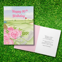 Gelukkige 90ste verjaardag pioenen op golfbaan kaart
