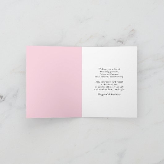 Gelukkige 90ste verjaardag pioenen op golfbaan kaart (Binnen)