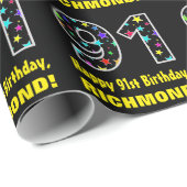 Gelukkige 91ste Verjaardag, Leuk Kleurrijk Sterren Cadeaupapier (Rol Hoek)