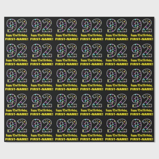 Gelukkige 92e Verjaardag, Leuk Kleurrijk Sterren P Cadeaupapier (Vlak)
