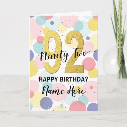 Gelukkige 92e Verjaardag Pastel Regenboog Gouden V Kaart (Voorkant)