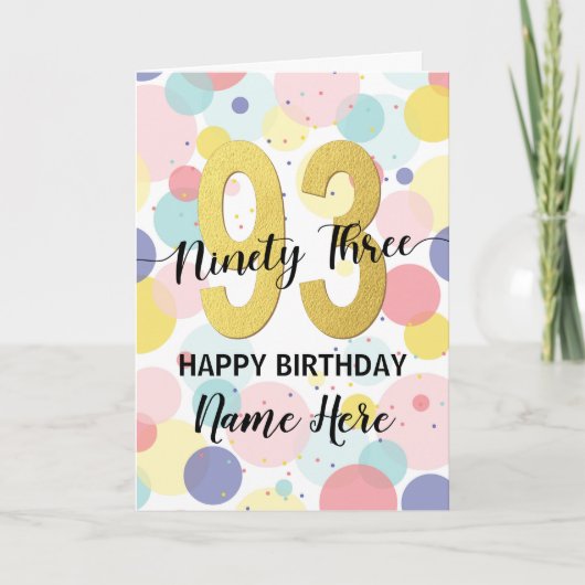 Gelukkige 93e Verjaardag Pastel Rainbow Gold Vrouw Kaart (Voorkant)