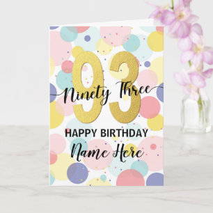 Gelukkige 93e Verjaardag Pastel Rainbow Gold Vrouw Kaart
