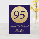 Gelukkige 95e verjaardag Navy Blue en Gold Glitter Kaart (Gele Bloem)