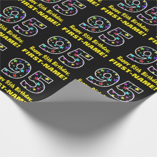 Gelukkige 95ste Verjaardag, Leuk Kleurrijk Sterren Cadeaupapier (Hoek)