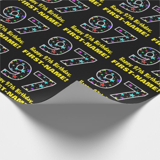 Gelukkige 97e verjaardag, Leuk Kleurrijk Sterren P Cadeaupapier (Hoek)