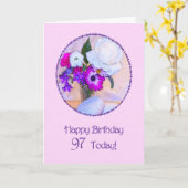 Gelukkige 97ste verjaardag met bloem het kaart (Gele Bloem)