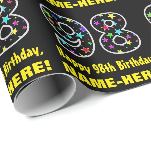 Gelukkige 98ste Verjaardag, Leuk Kleurrijk Sterren Cadeaupapier (Rol Hoek)