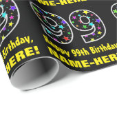 Gelukkige 99ste Verjaardag, Leuk Kleurrijk Sterren Cadeaupapier (Rol Hoek)