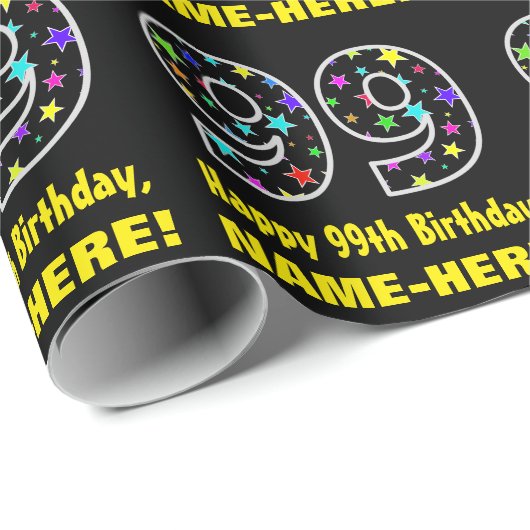 Gelukkige 99ste Verjaardag, Leuk Kleurrijk Sterren Cadeaupapier (Rol Hoek)