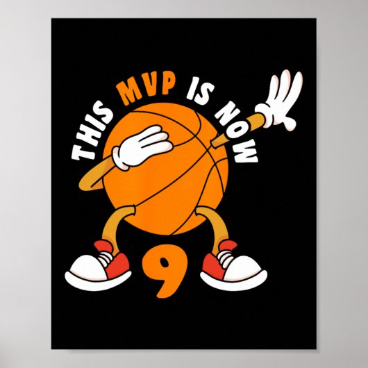 Gelukkige 9 Verjaardag 9 Jaar Oud MVP Basketbal 9e Poster (Voorkant)