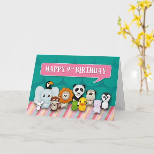 Gelukkige 9de Leuke het Glimlachen van Girly van Kaart (Gele Bloem)