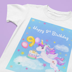 Gelukkige 9e Verjaardag Eenhoorn met Verjaardagsta T-shirt