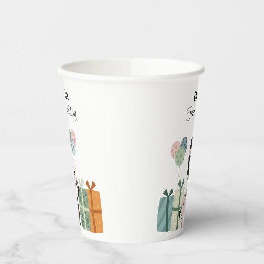 Gelukkige Aap met ballonnen en geschenken, verjaar Papieren Bekers (Links)