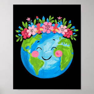 Gelukkige aarddag 2025 Schattige aarde Bloemrijke  Poster