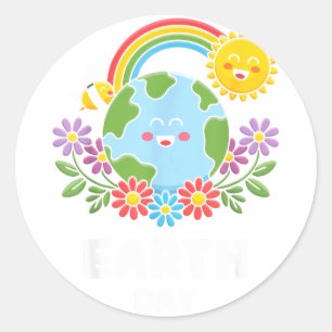 Gelukkige aarddag Schattige aarde met bloemrijke a Ronde Sticker