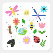 Gelukkige achtertuindieren vierkante sticker (Voorkant)