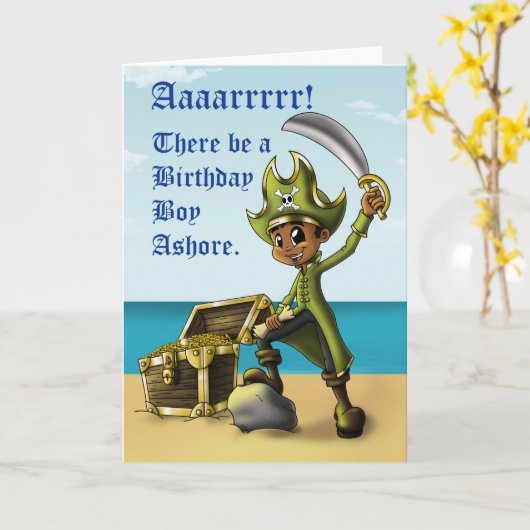 Gelukkige Afrikaanse Amerikaanse Jongen Pirate Ver Kaart (Gele Bloem)