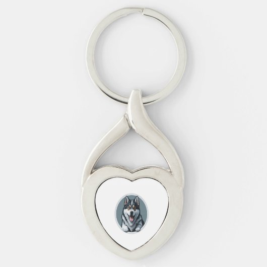 gelukkige Alaskan Malamute Puppy Sleutelhanger (Voorkant)