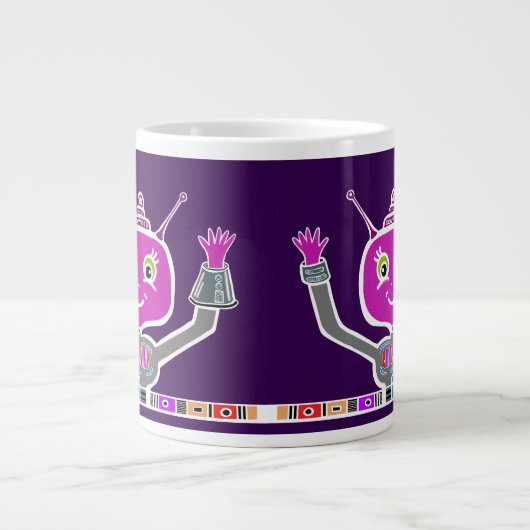 Gelukkige Alien Robot Grote Koffiekop (Voorkant)