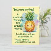 Gelukkige Ananas Verjaardagsfeest Uitnodiging (Staand voorkant)