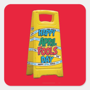 Gelukkige april dwazen dag plastic geel teken vierkante sticker